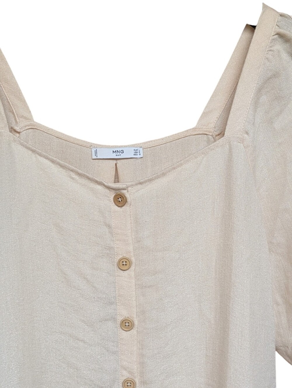 MNG Mango Puff Sleeve Button Front Maxi Dress Cream Size 8 - Picture 5 of 11